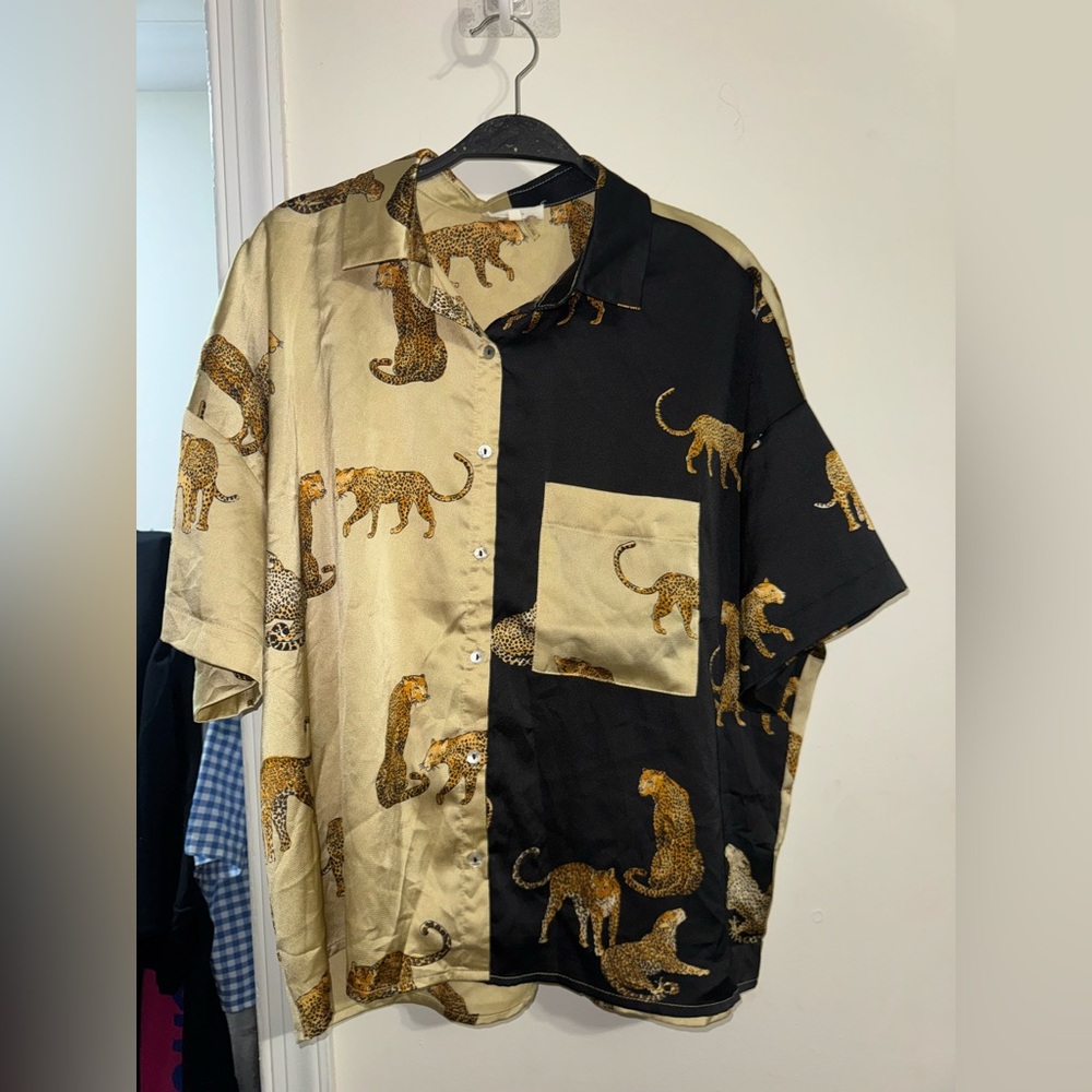 Entro Men's Two-Tone Leopard Print Shirt - Black and Tan